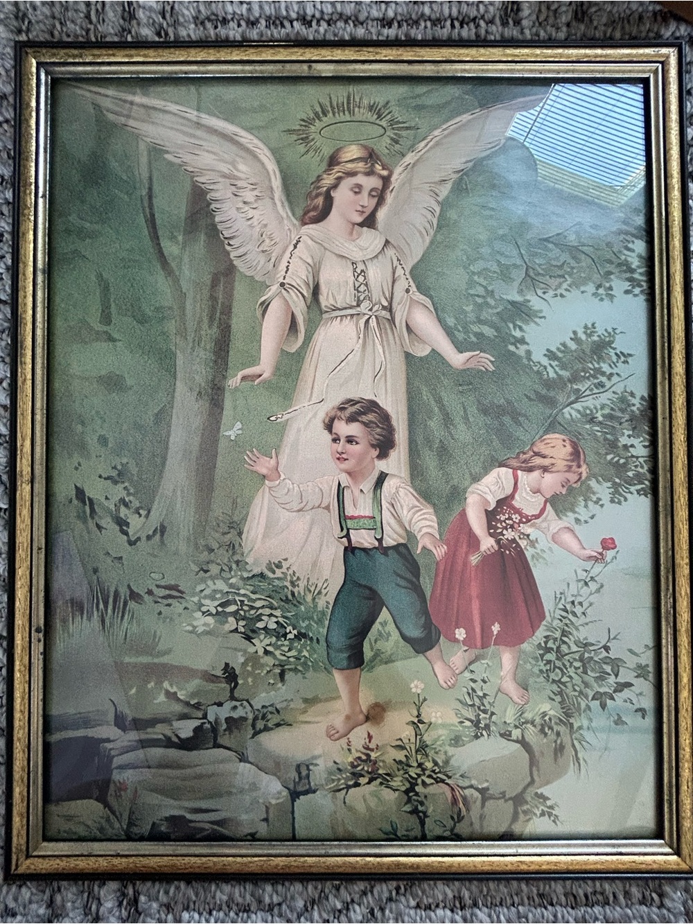 Vintage Guardian Angel Print Germany Framed Circa 1950's safe crossing